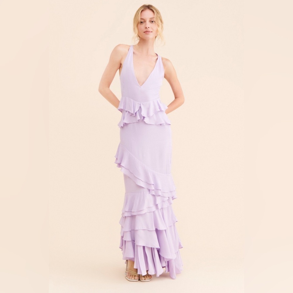 Anthropologie by Let Me Be Femme Ruffle Maxi Lavender Dress Size Medium